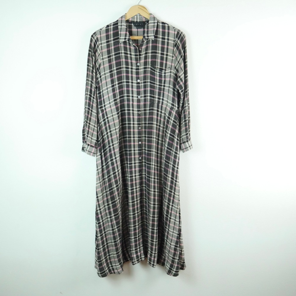 HATCH Alyssa Maternity Plaid Midi Shirtdress Button Front Pockets Size 2 Medium